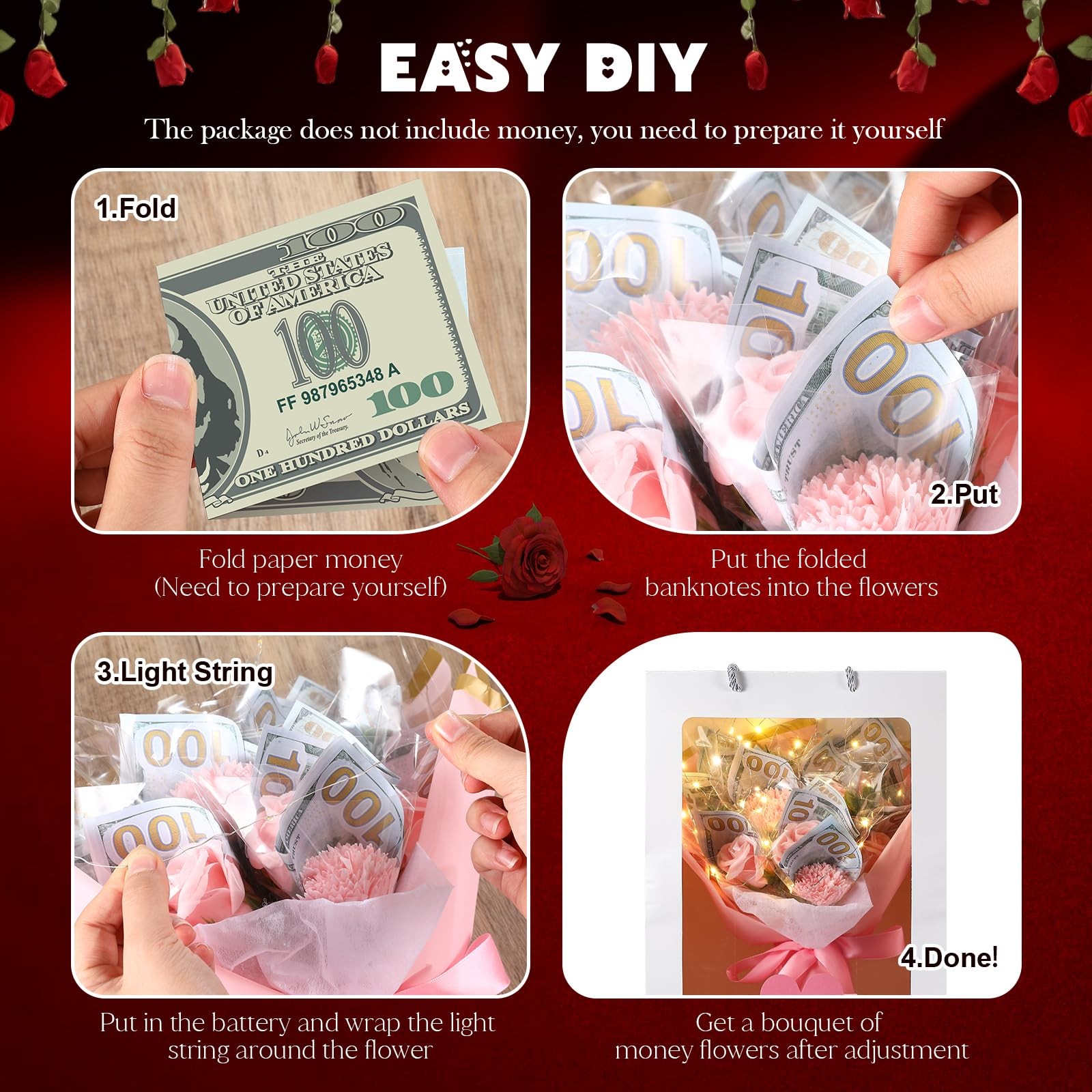 Money Flower Bouquet Wedding Money Bouquet Kit for Cash Gift Cash Nosegay Flo…