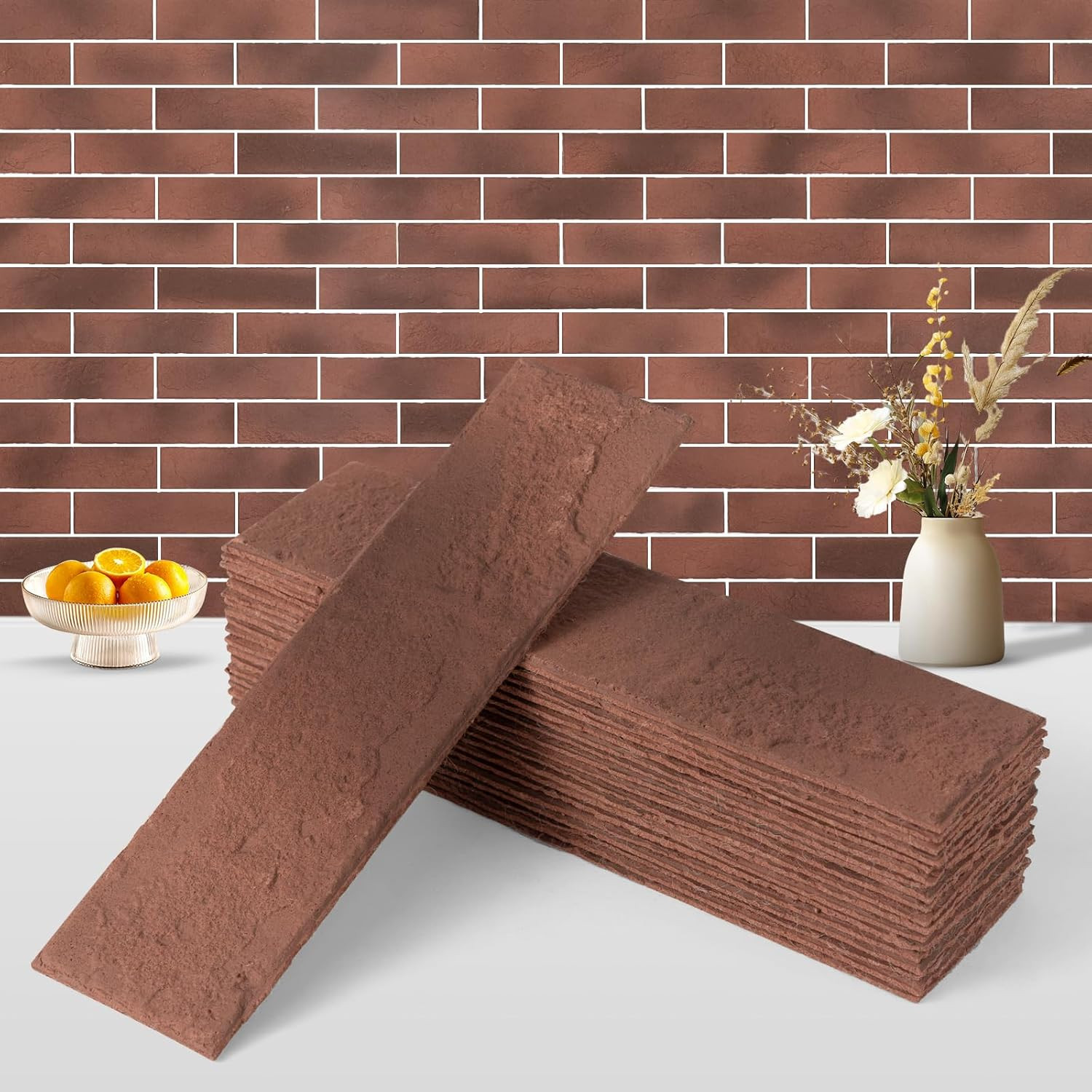 17-Piece Vintage Red Faux Brick Wall Panels for Indoor & Outdoor Use