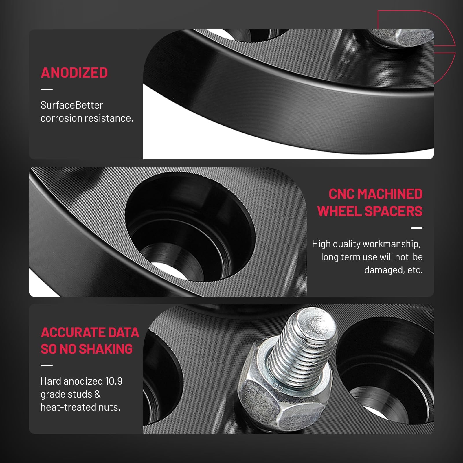 BDFHYK 1 inch 5×4.5 Hub Centric Wheel Spacers, 1 5×114.3 mm, black