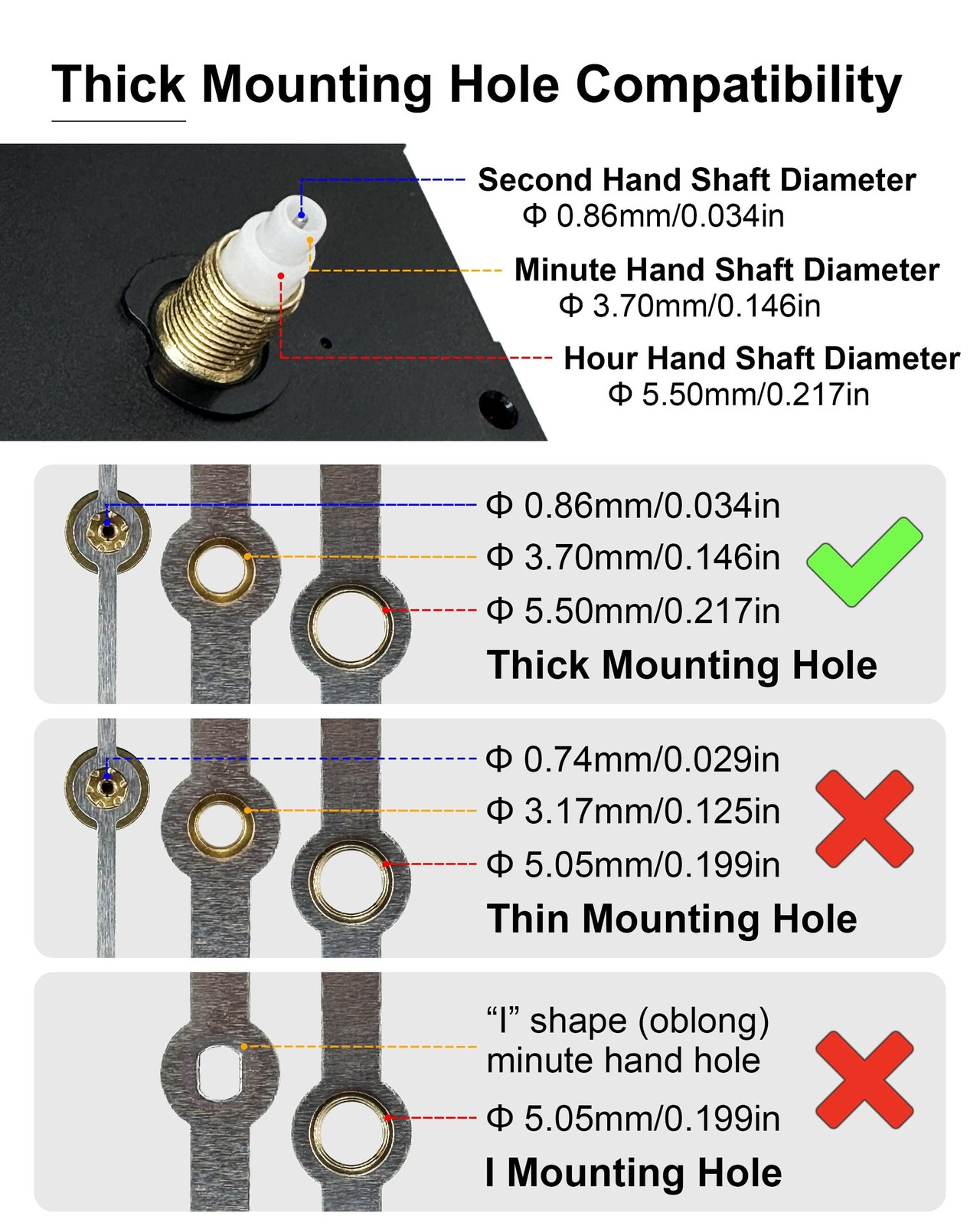 Thick Shaft (3 Set), 6mm/0.24in Thread Length, 13mm/0.51in Overall Length