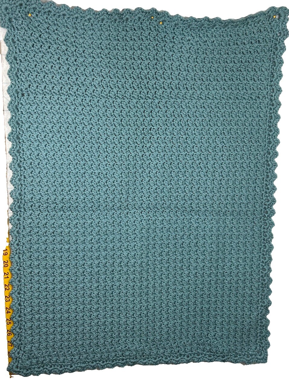 Doll size Afghan Blanket Blue crocheted 21″ x 28 ” soft easy care wash dryer New