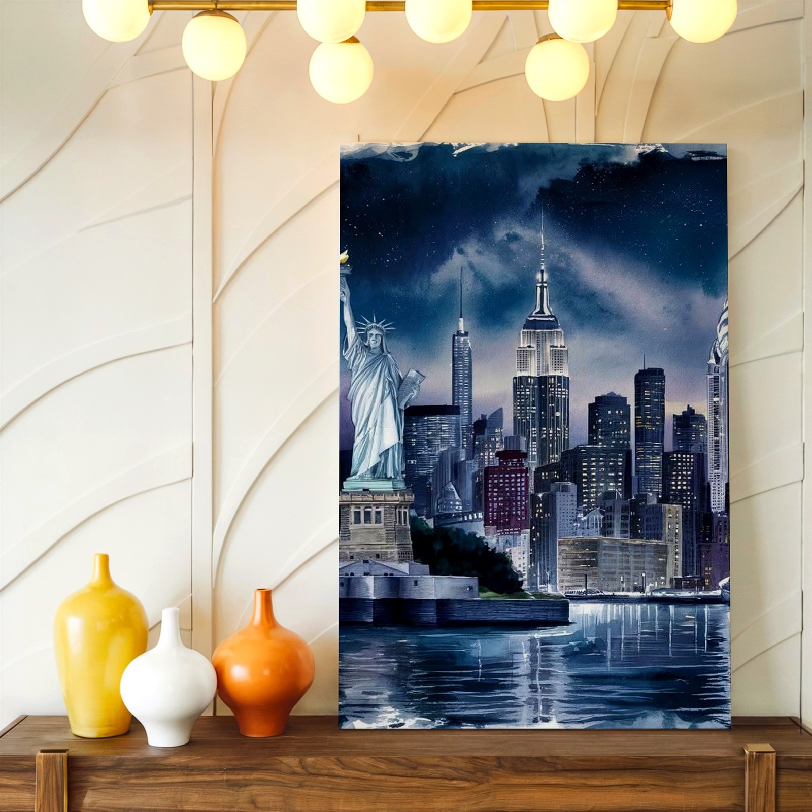Wall Art New York City Skyline Statue of Liberty Nightscape Canvas Print Decor