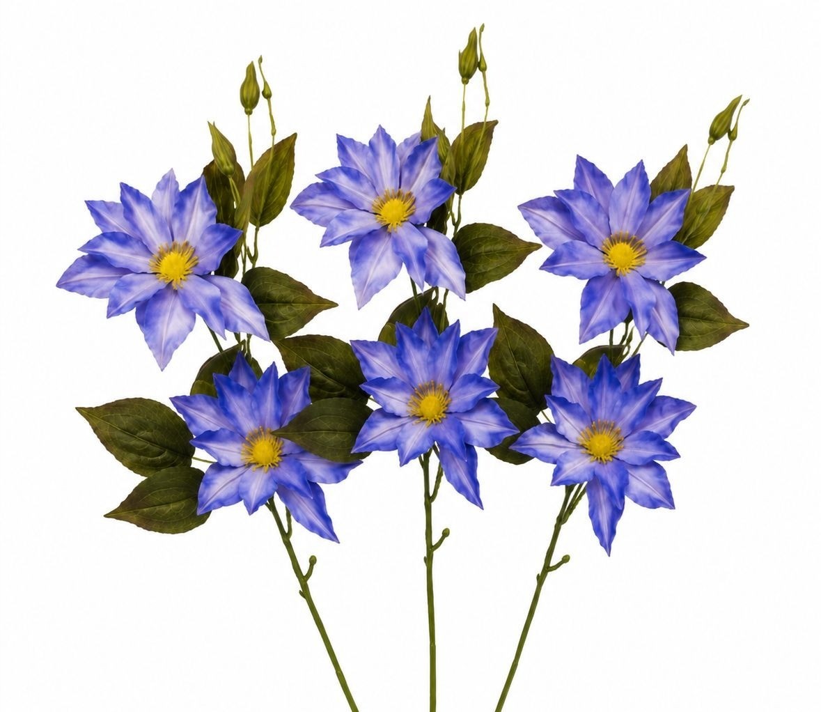 Blue Clematis Artificial Flowers 3 Stems Faux Clematis Spray Periwinkle Blue Wed