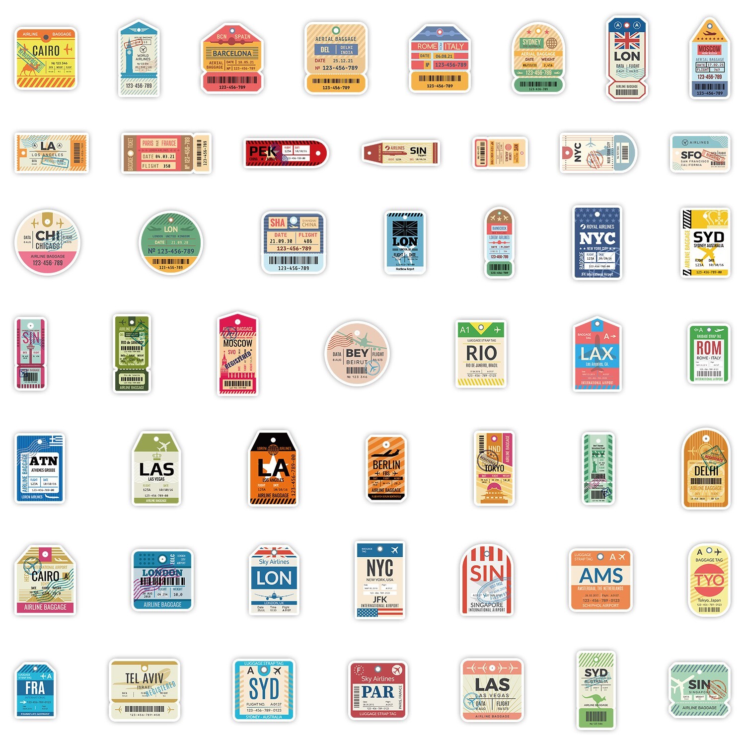 50 Pcs Stickers Boarding Pass Travel Trip Skateboard Luggage Phone Car Fridge