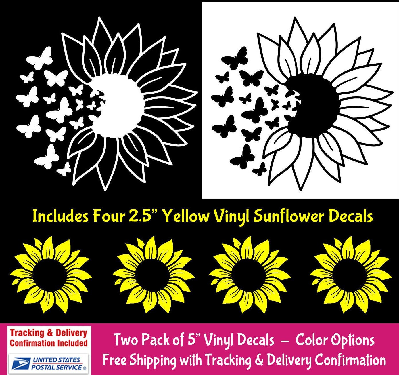Butterflies Sunflower 5″ or 10″ Vinyl Decal Car Truck Window Wall Door Mirror