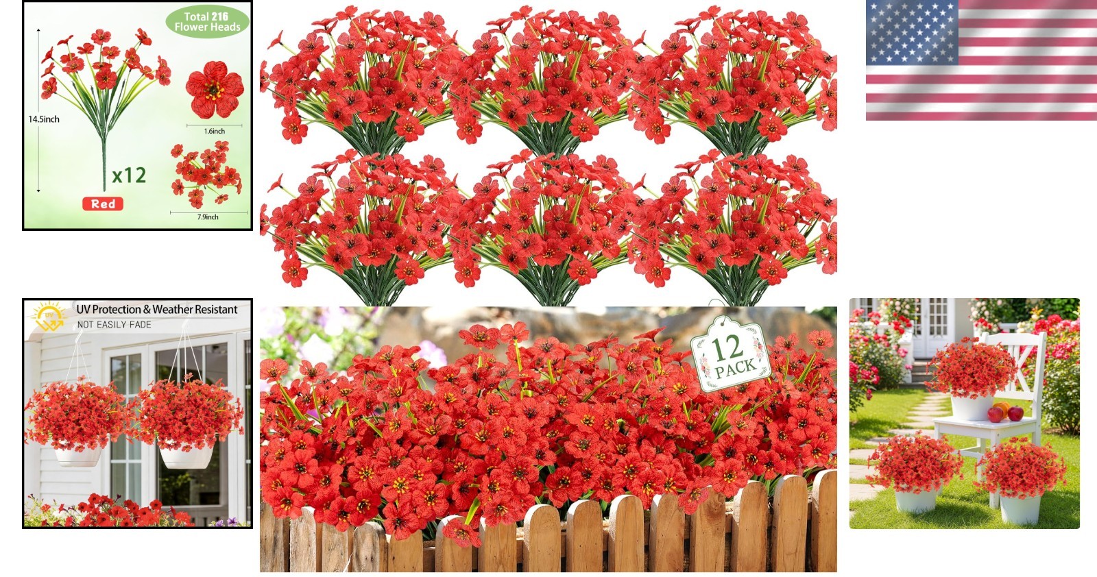 Ultra-Realistic Outdoor Faux Flowers – 12 Bundles, Easy Care & Customizable