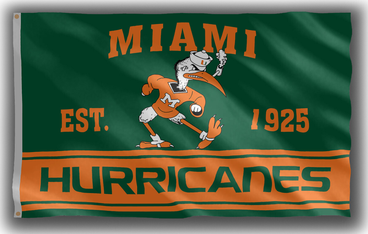 Miami Football Team Memorable Flag 90x150cm 3x5ft Hurricanes Mascot Good Banner