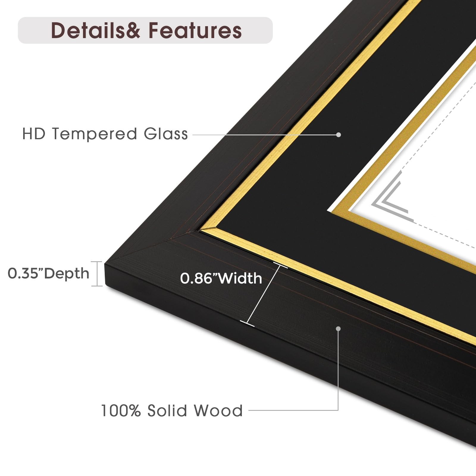 Elegant 11×14 Diploma Frame with Gold Trim for 8.5×11 Certificate Display
