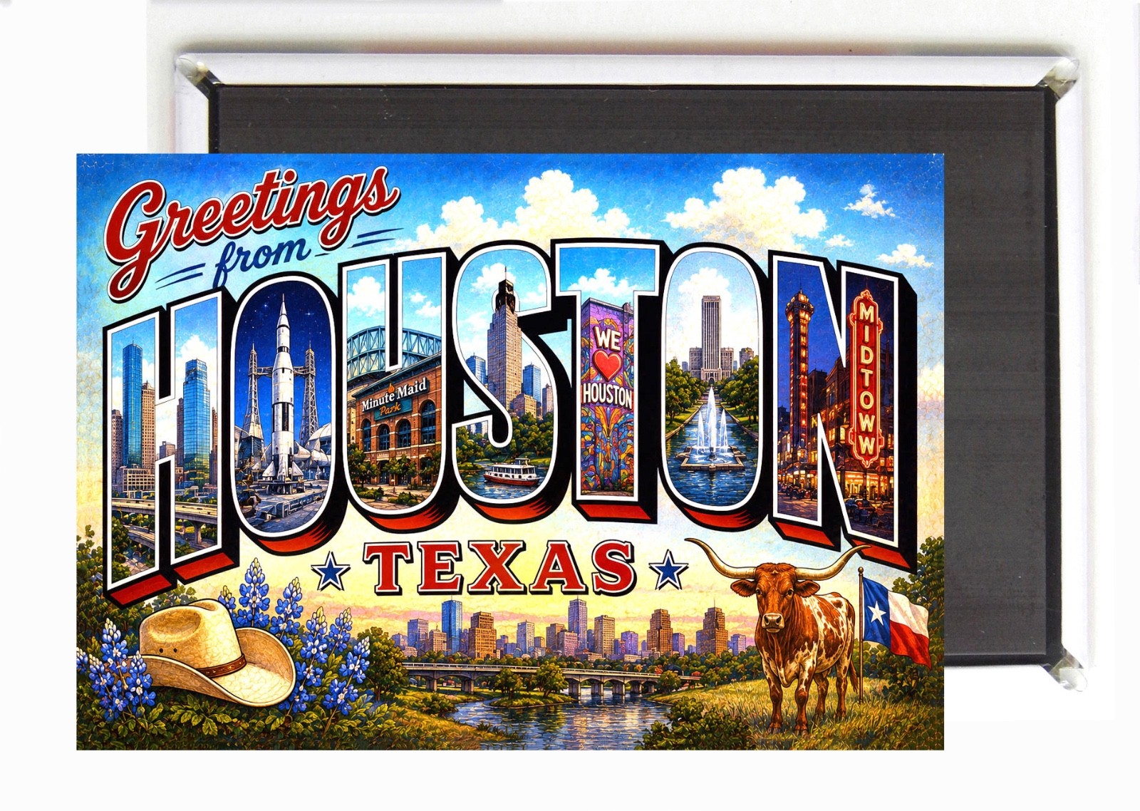 Greetings from Houston Texas FRIDGE MAGNET travel souvenir ”style Z”