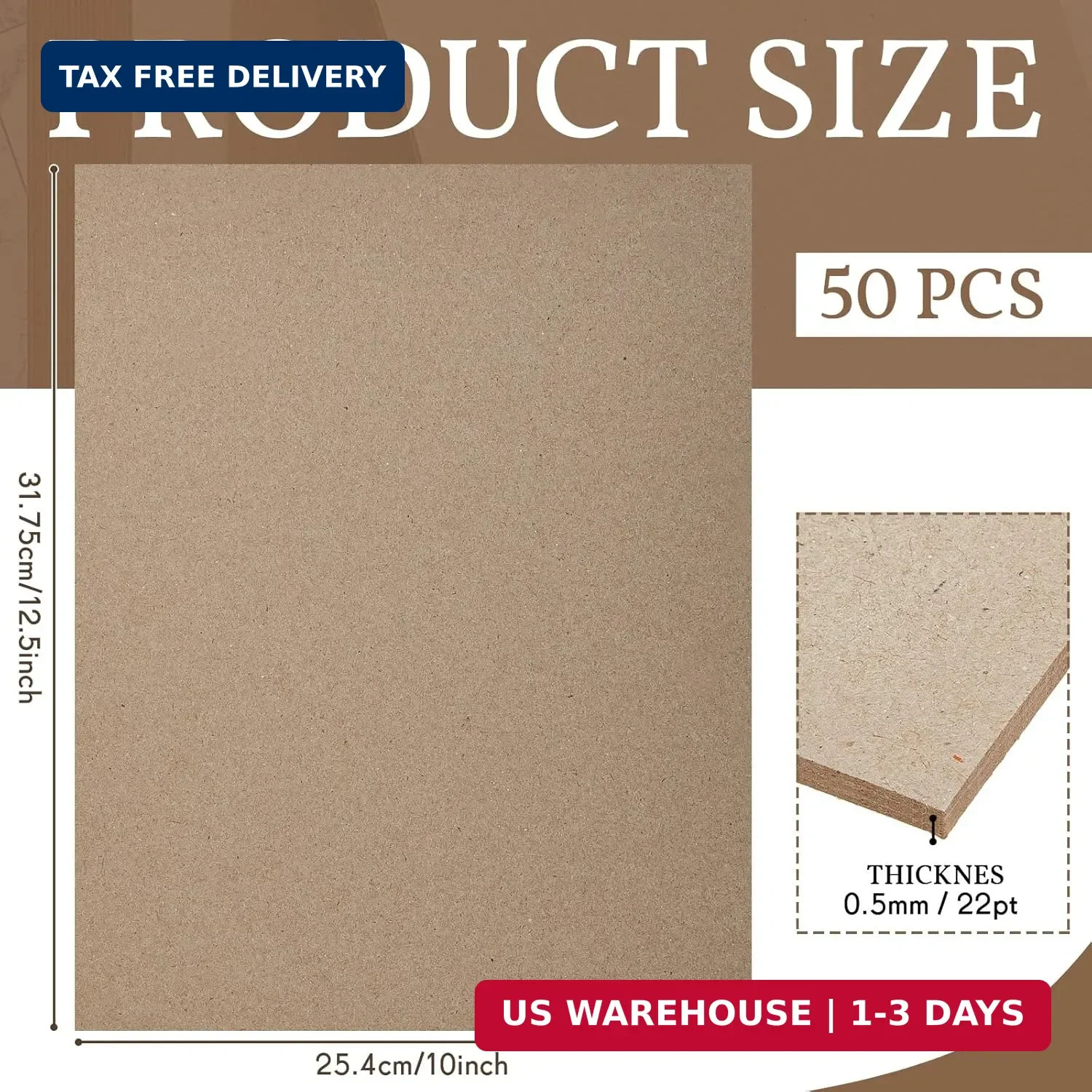 50 Pcs Book Board, Binders Board Chipboard Designer Bookboard Kraft Heavy Duty C