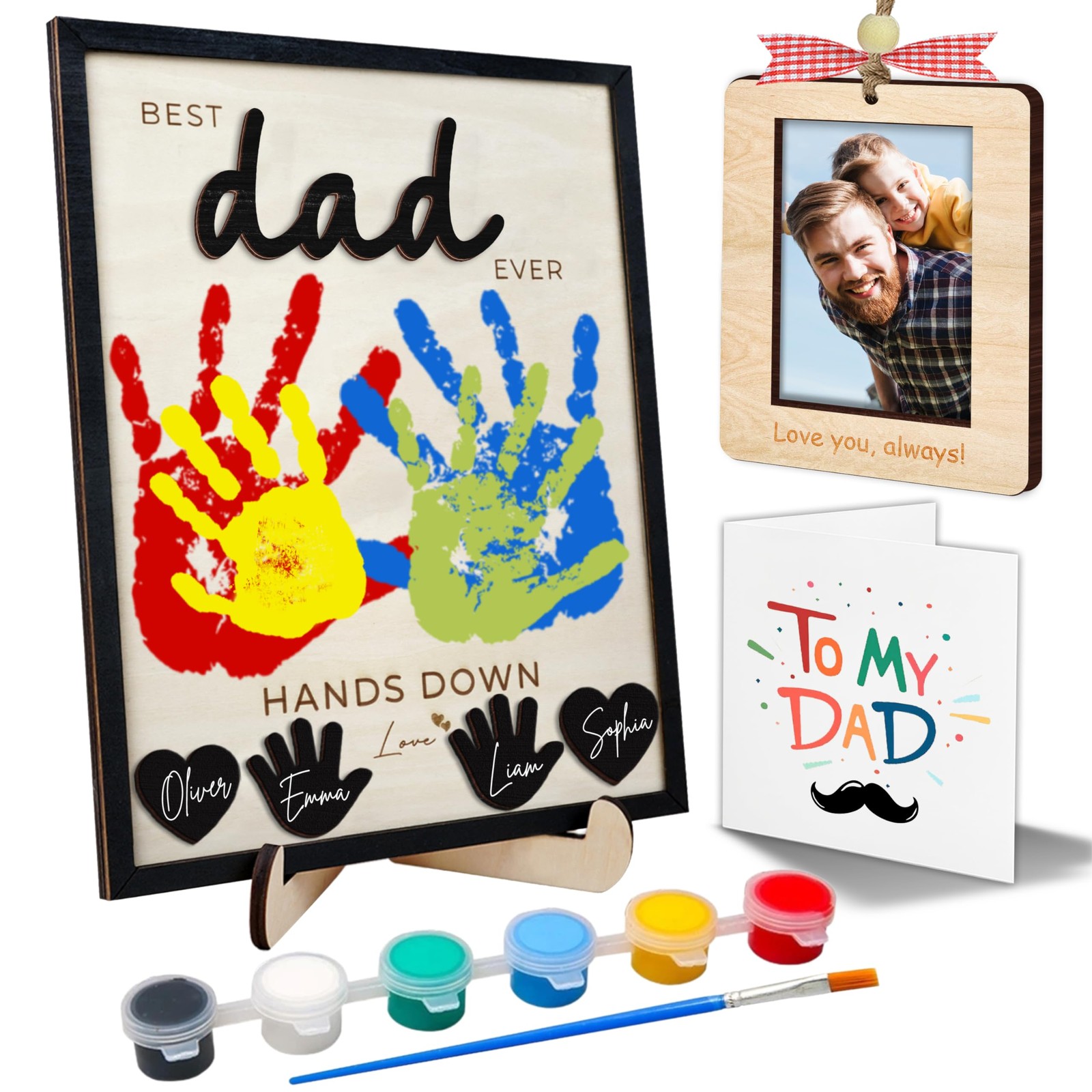 10″ Best Dad Ever Hands Down Sign DIY Dad Gifts from Kids Handprint Kit with …