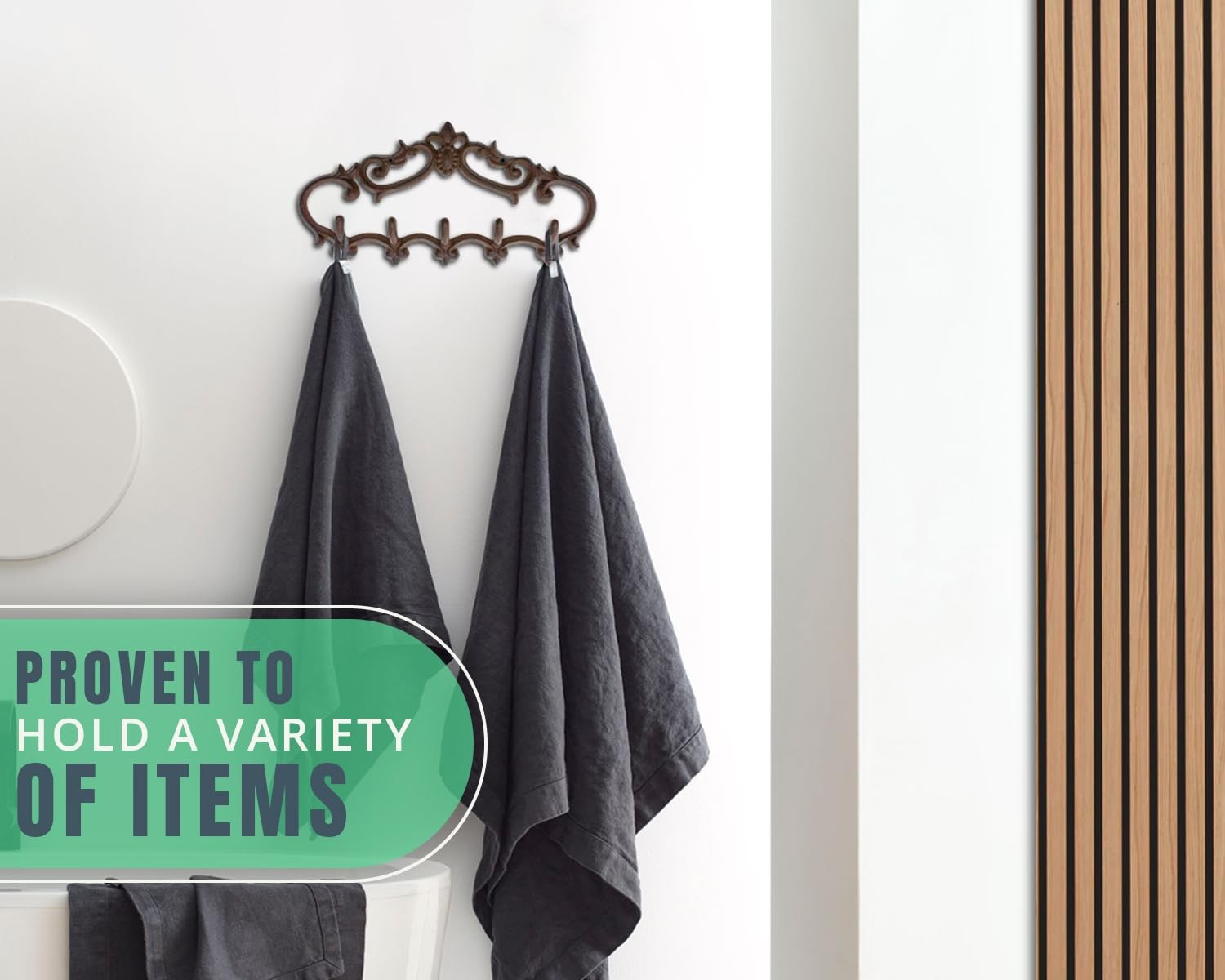 Comfify Cast Iron Wall Mounted Hanger – Vintage Design with 5 – Hooks, Brown