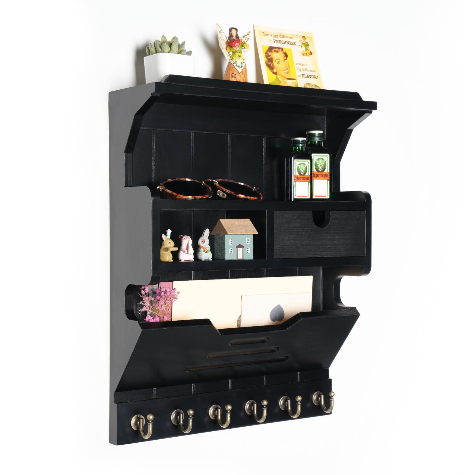 NineLan Elegant Wall-Mounted Mail Organizer, Key and Mail Holder with Storage