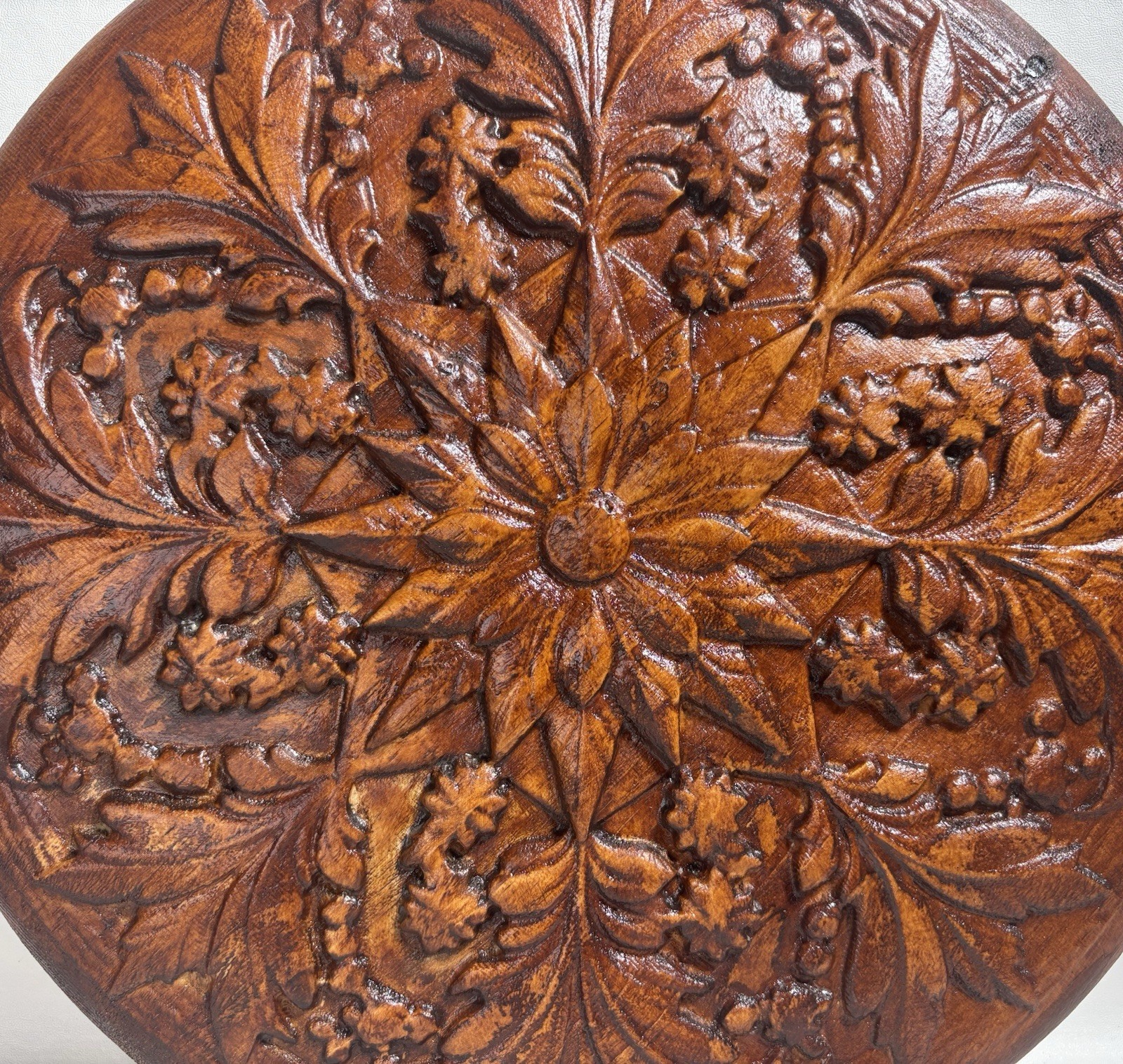 3D Wood Carved Floral Flowers Design Round Wall Art Home Decor Pine Custom-Made