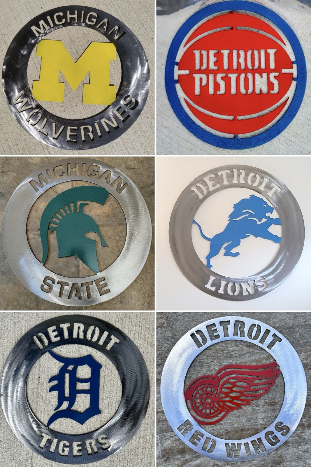 Michigan Sports Teams Metal Art 16 Gauge Steel, 16×16” Round Set Of 6