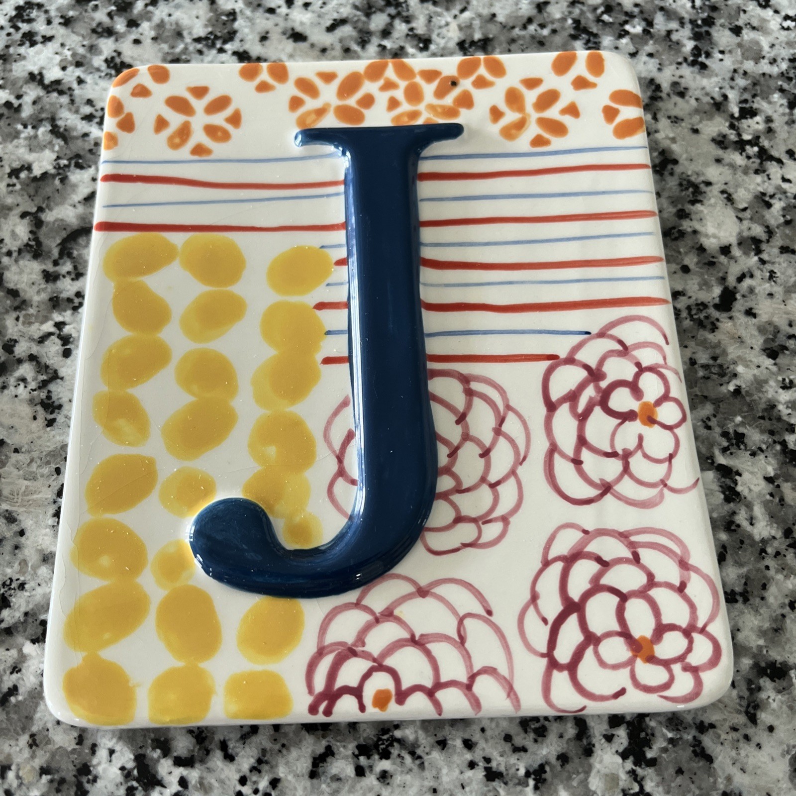 Anthropologie Ceramic Hand Painted Wall Décor Plaque 5 x6 You Choose ”R, J”