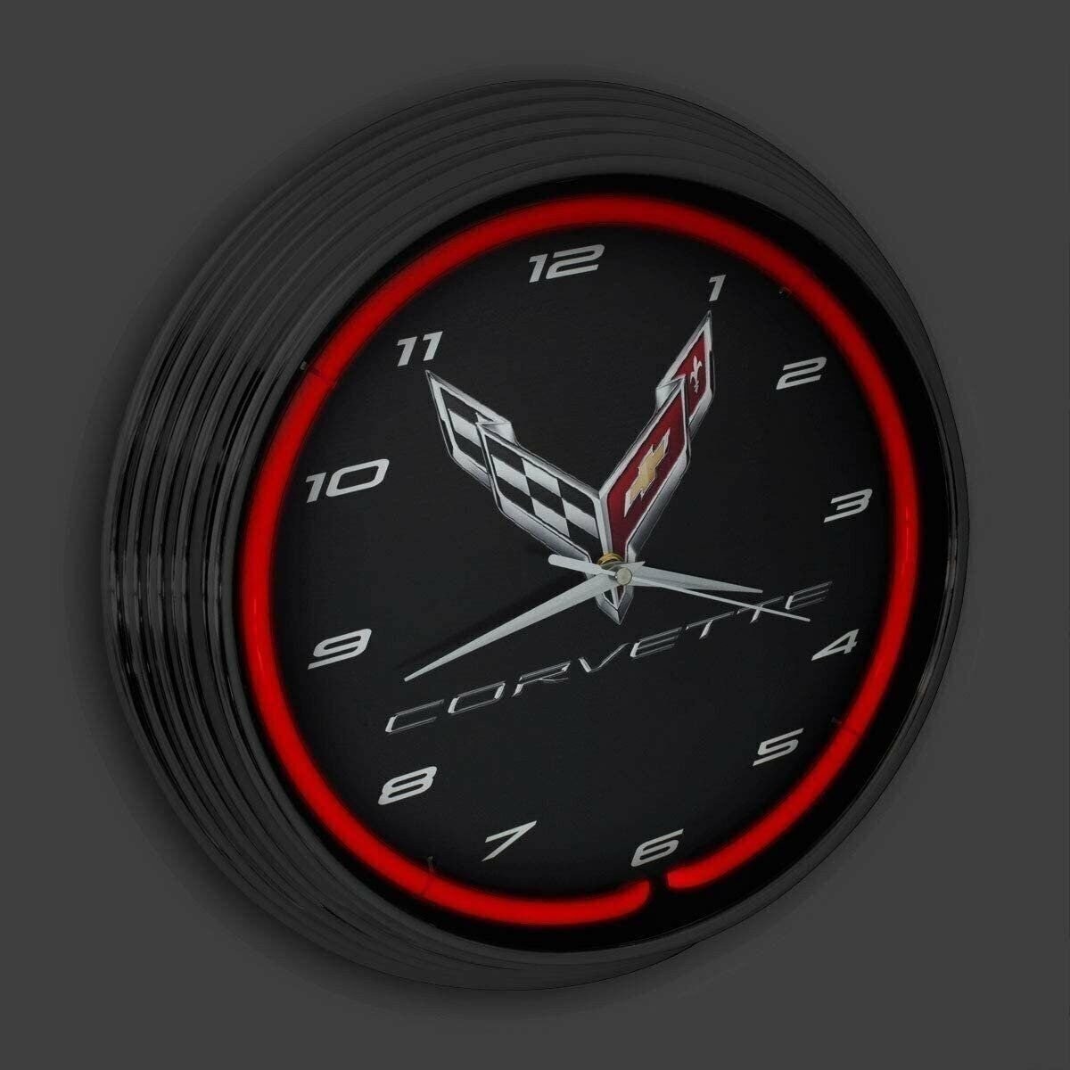 C8 Corvette Clock – 15″ Neon Wall Clock with C8 Crossed Flags Logo