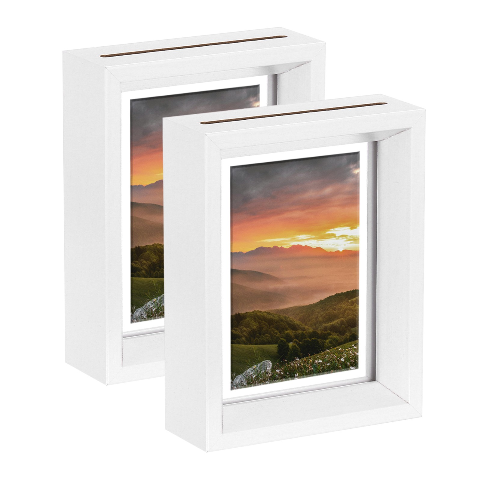 2Pcs Floating Frame, 5 x 4 Inch Wood Picture Frame, White