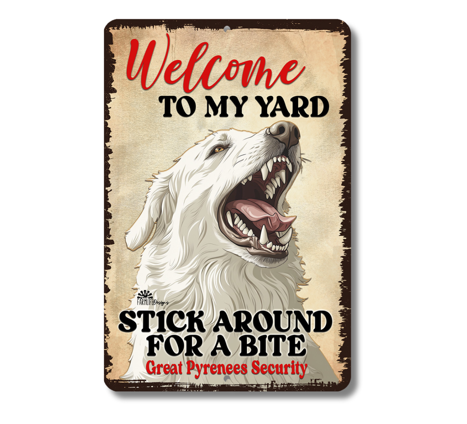 Great Pyrenees Welcome to Yard House Sign funny dog metal security warning tin