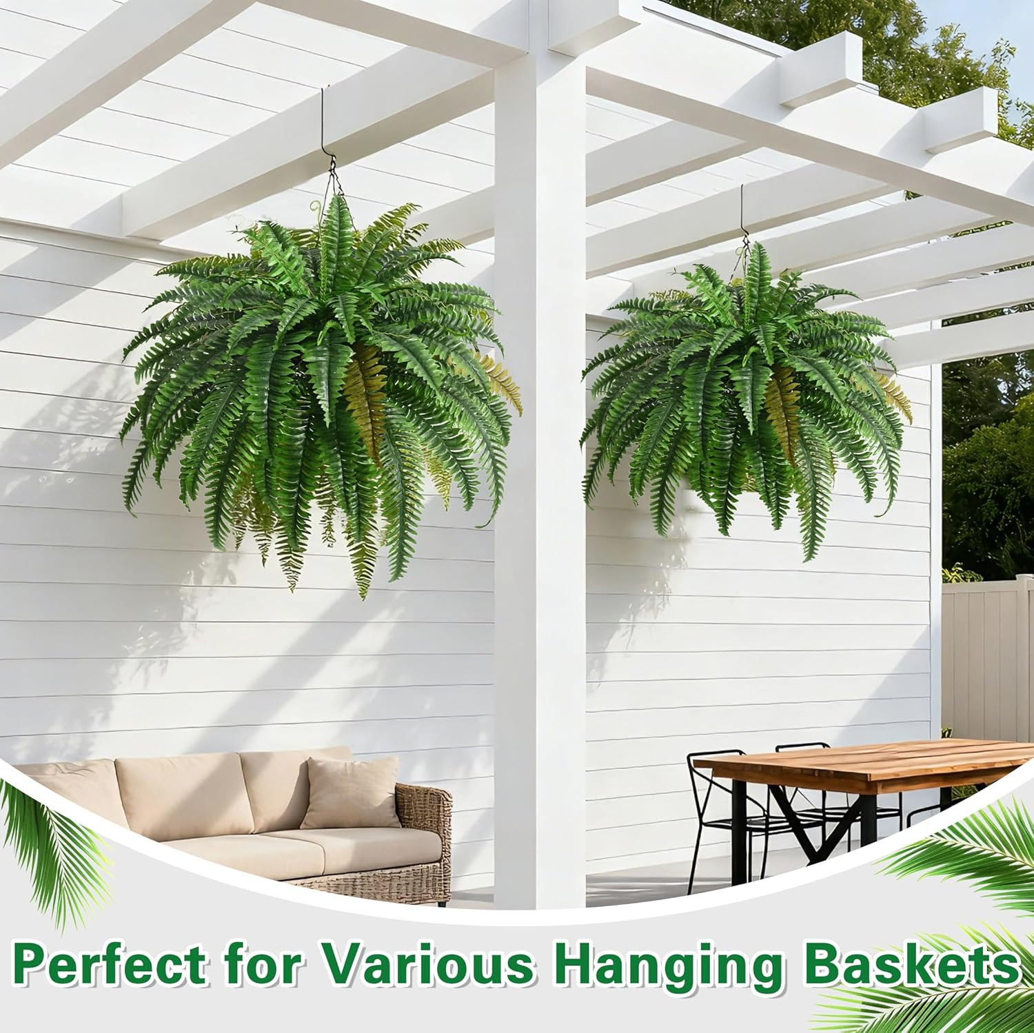 2PCS 45In Fake Ferns- Large Artificial Plants Outdoor, UV Resistant Artificial F