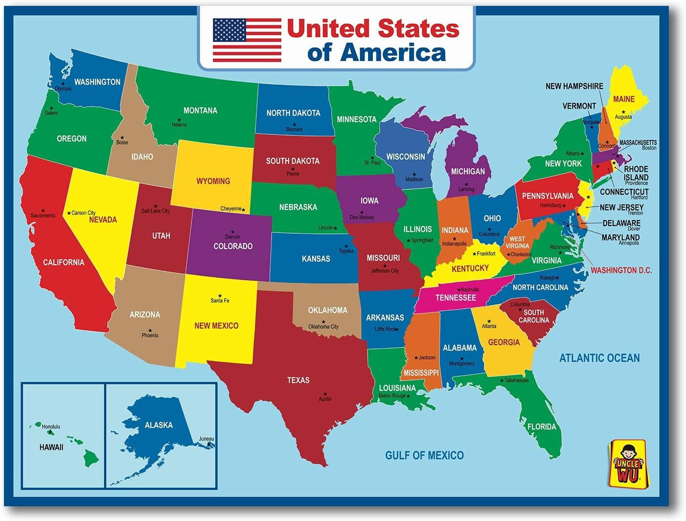 United State Map Laminated Poster -Double Side Educational Poster for Kids/Adult