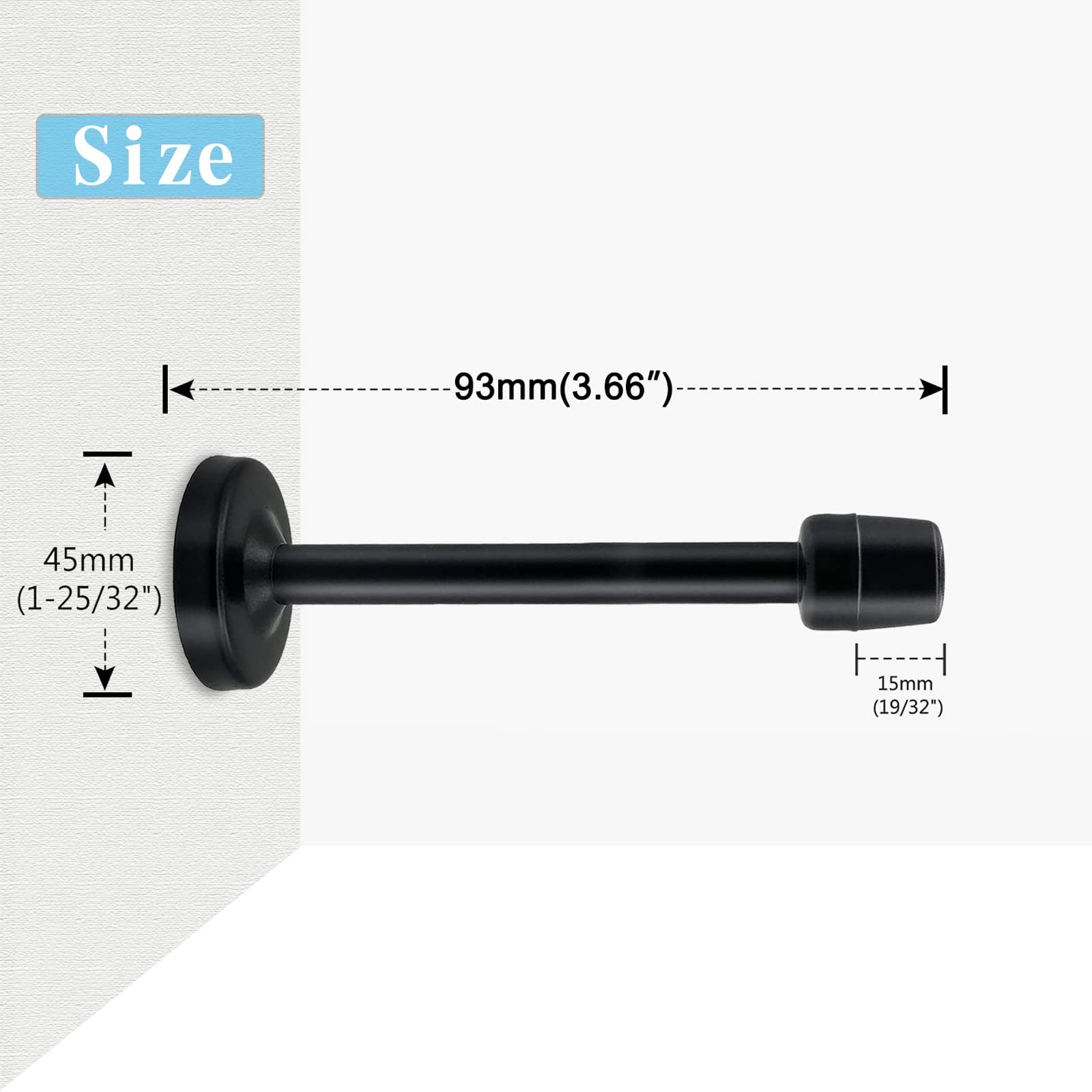 KOLAKO 4 Pack Long Door Stopper 4 Inch Black Door Stops, Stainless Steel,
