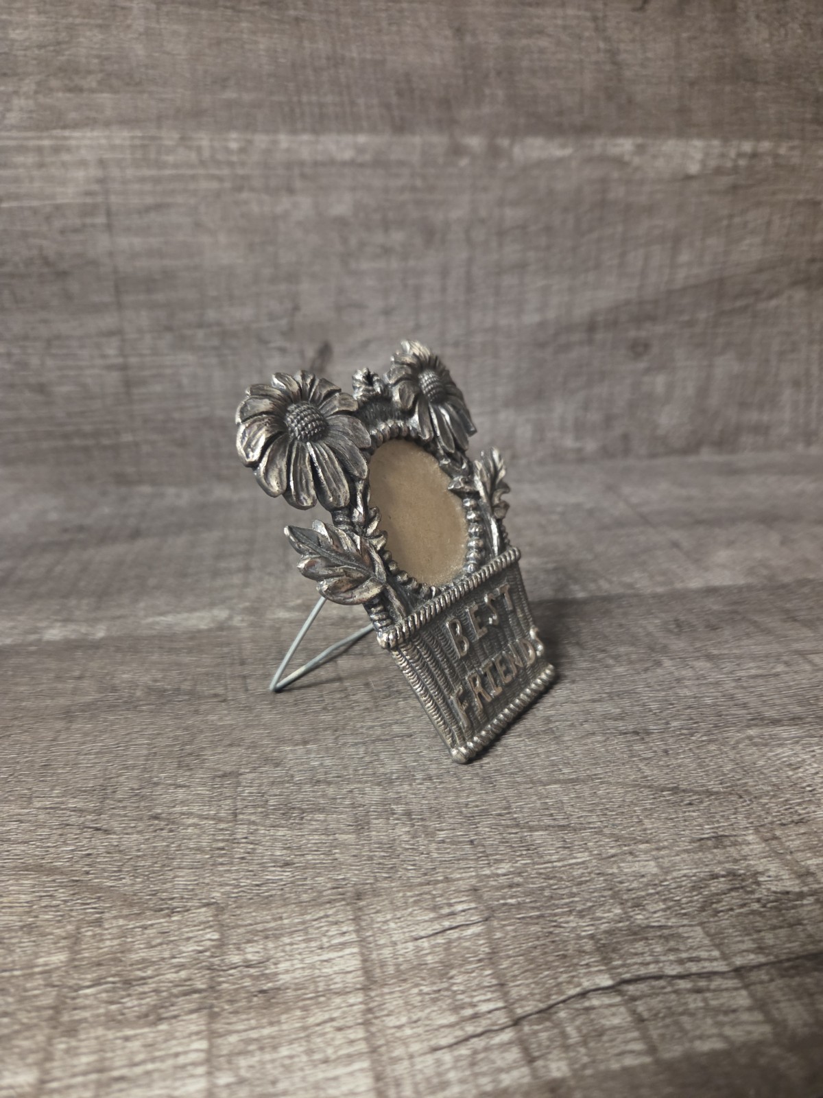 BEST FRIENDS 1.5×1.5″ metal pewter photo frame sunflower basket gift