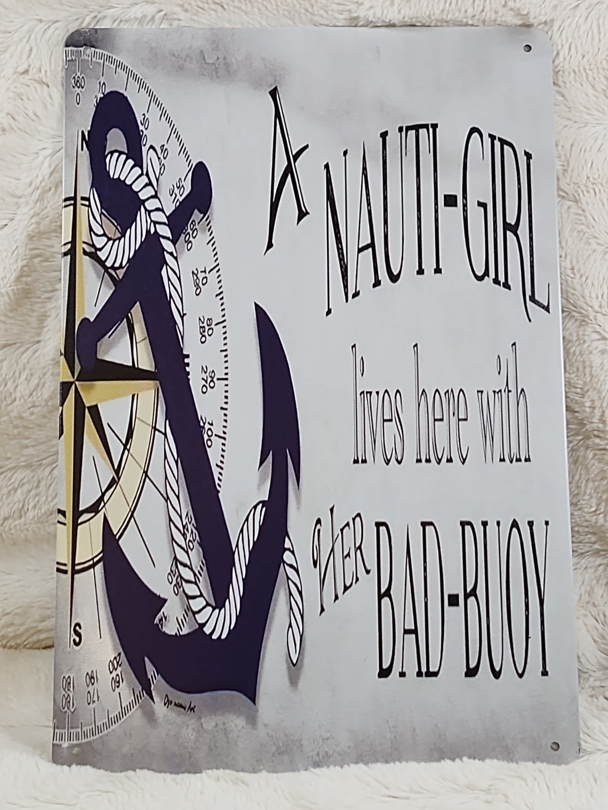New Metal Sign Nauti-Girl Lives with Bad Boy Nautical Sailor Sea Art Salt Life