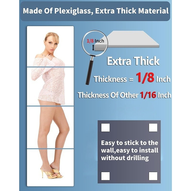 Acrylic Full Length Mirror Shatterproof Body Mirror Easy Installation Home Gym