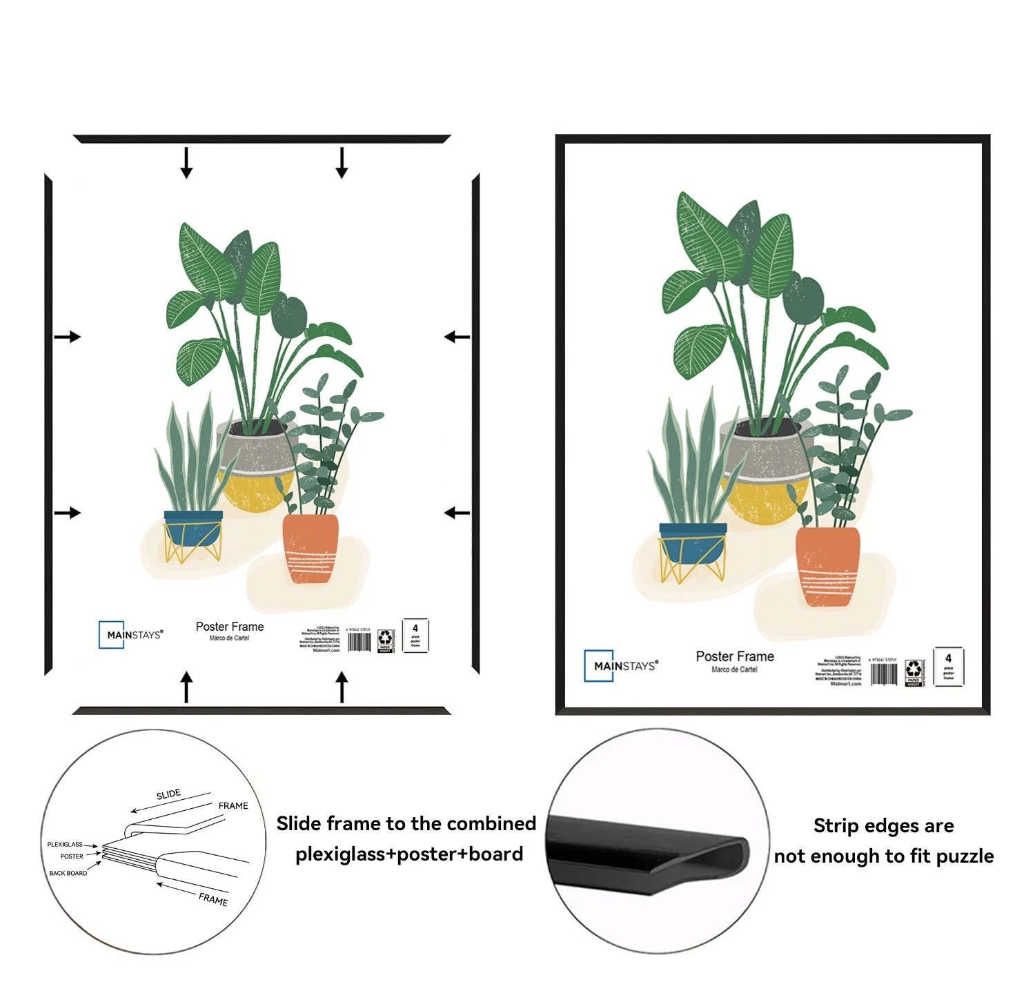 Mainstays 24×36 Picture Frame, Black Flat Profile Wall Photo Frame.