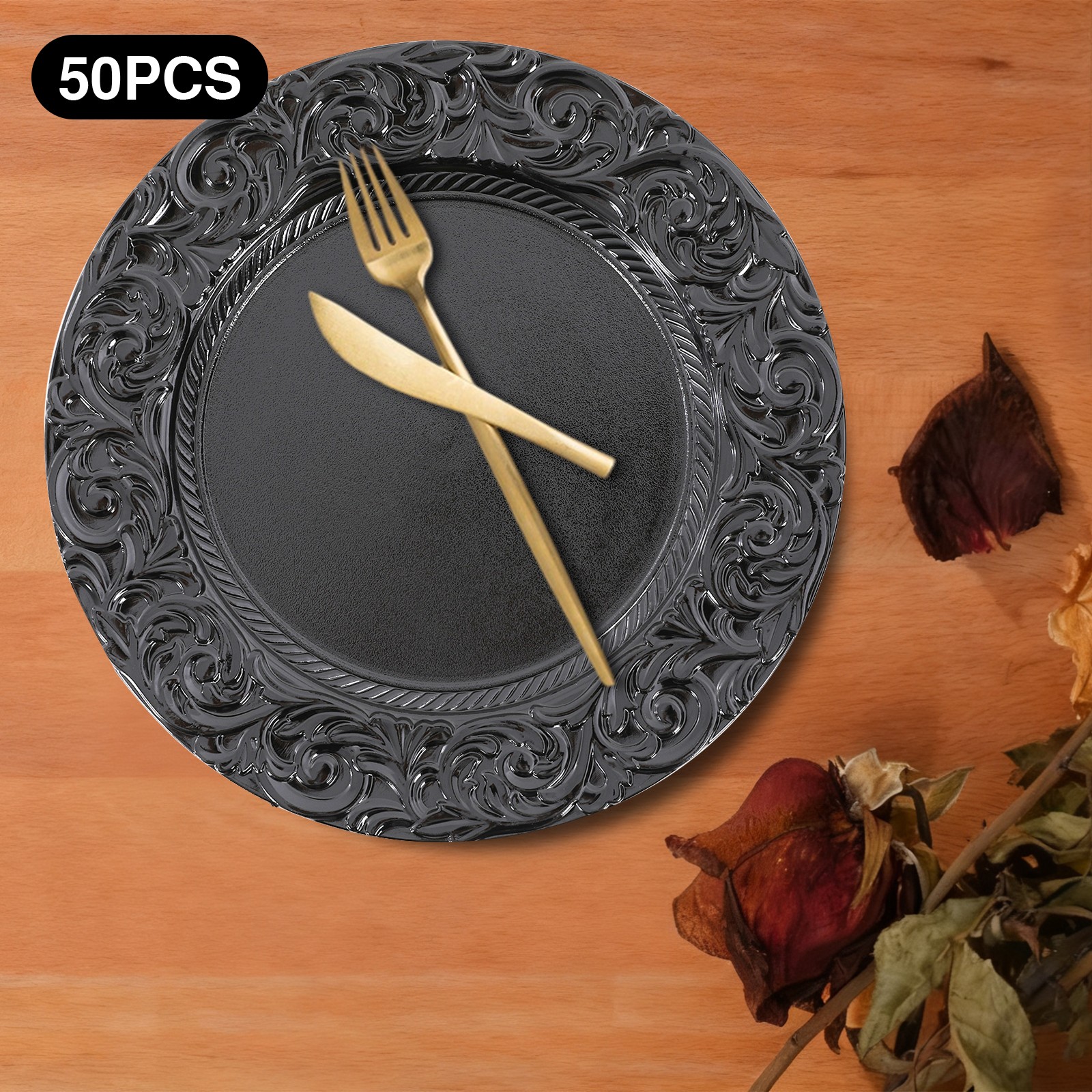 Antique Charger Plates 50Pcs Charger Plates Decorative Plates for Table Dinner