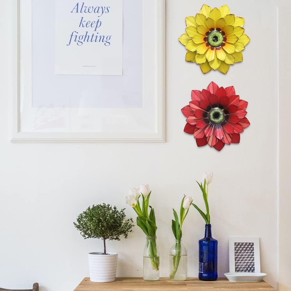 Metal Flower Wall Decor – 3 Pcs Outdoor Wall Art Backyard Decorations Spring