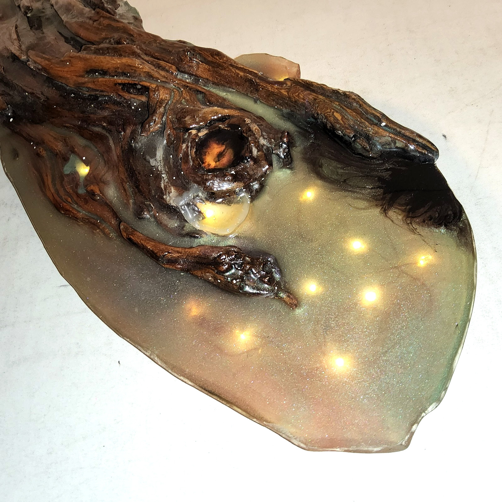Custom epoxy resin sea beast 300 yr old cypress wood sculpture 8×24 lights ooak