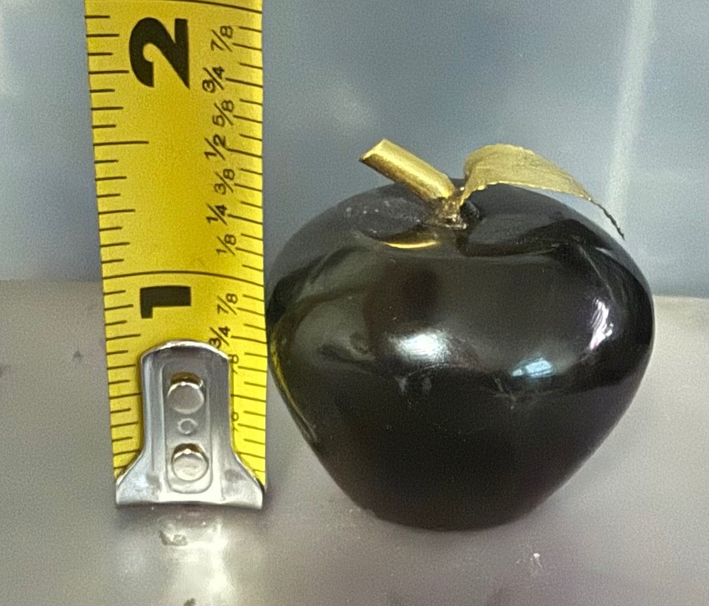 Glazed Ceramic Black Apple Figural Fruit Decorative Paper Weight 1.5″x1.5″