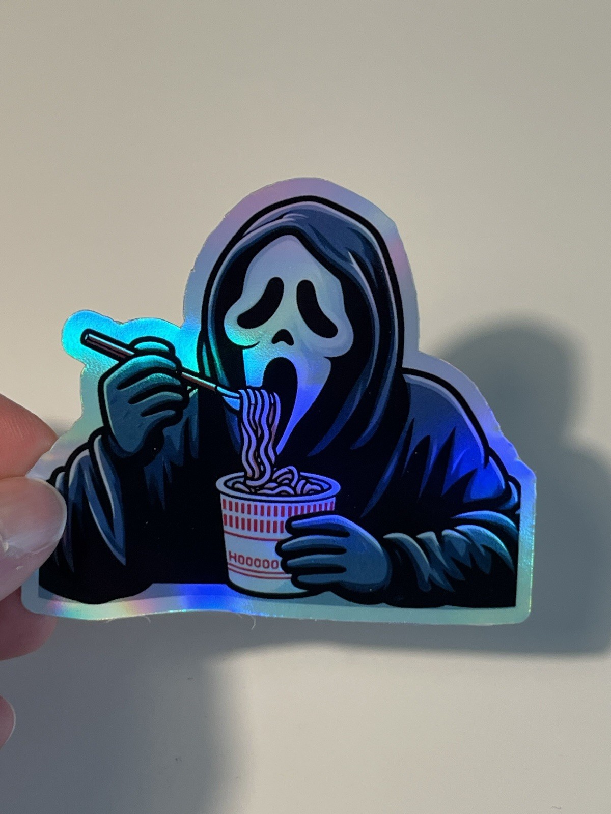 Ghostface Eating Ramen noodle 3 Inch Holographic Sticker