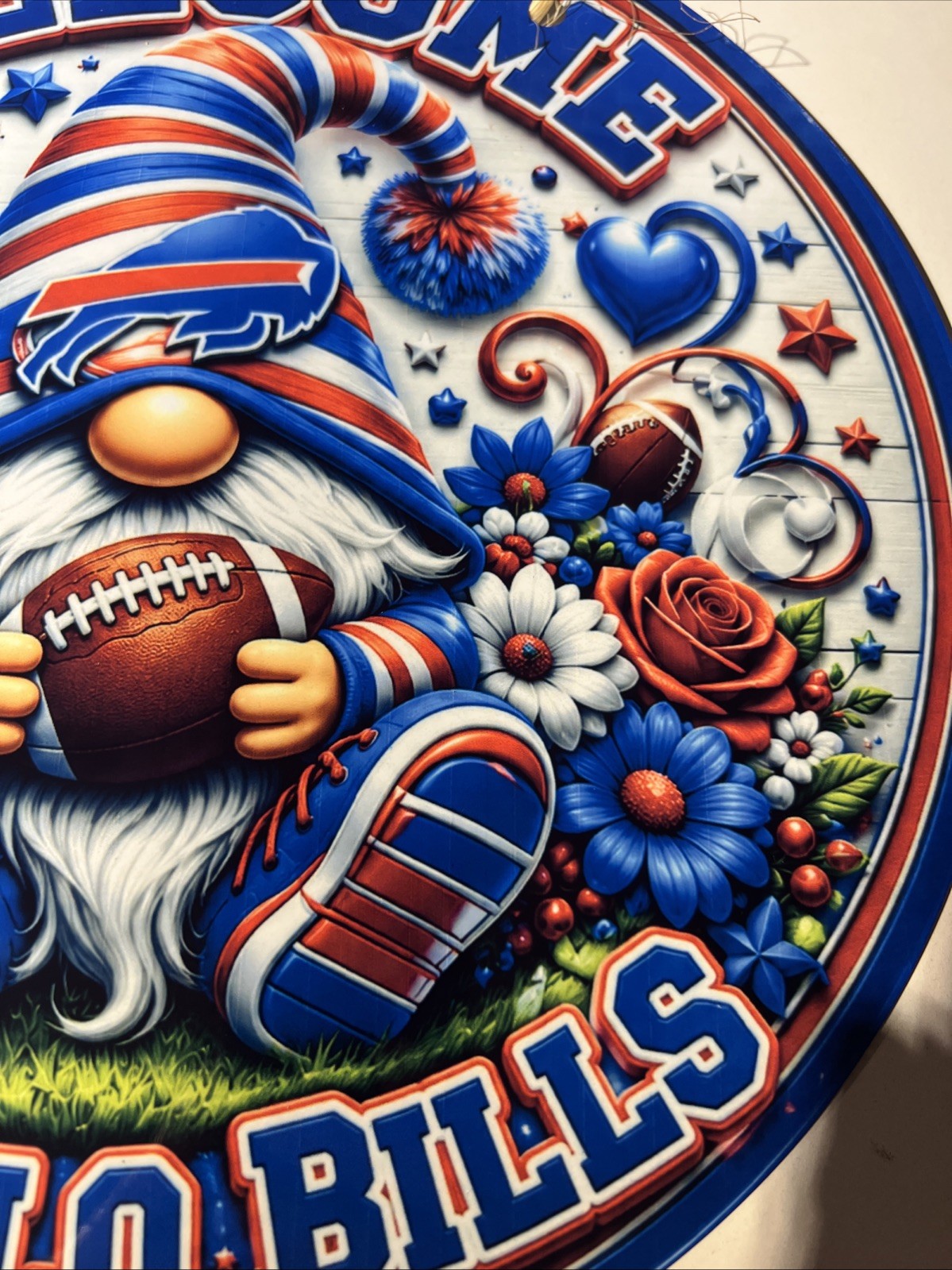 Buffalo Bills Wreath Aluminum Door Sign Wall Round 12” Football NFL Gnome