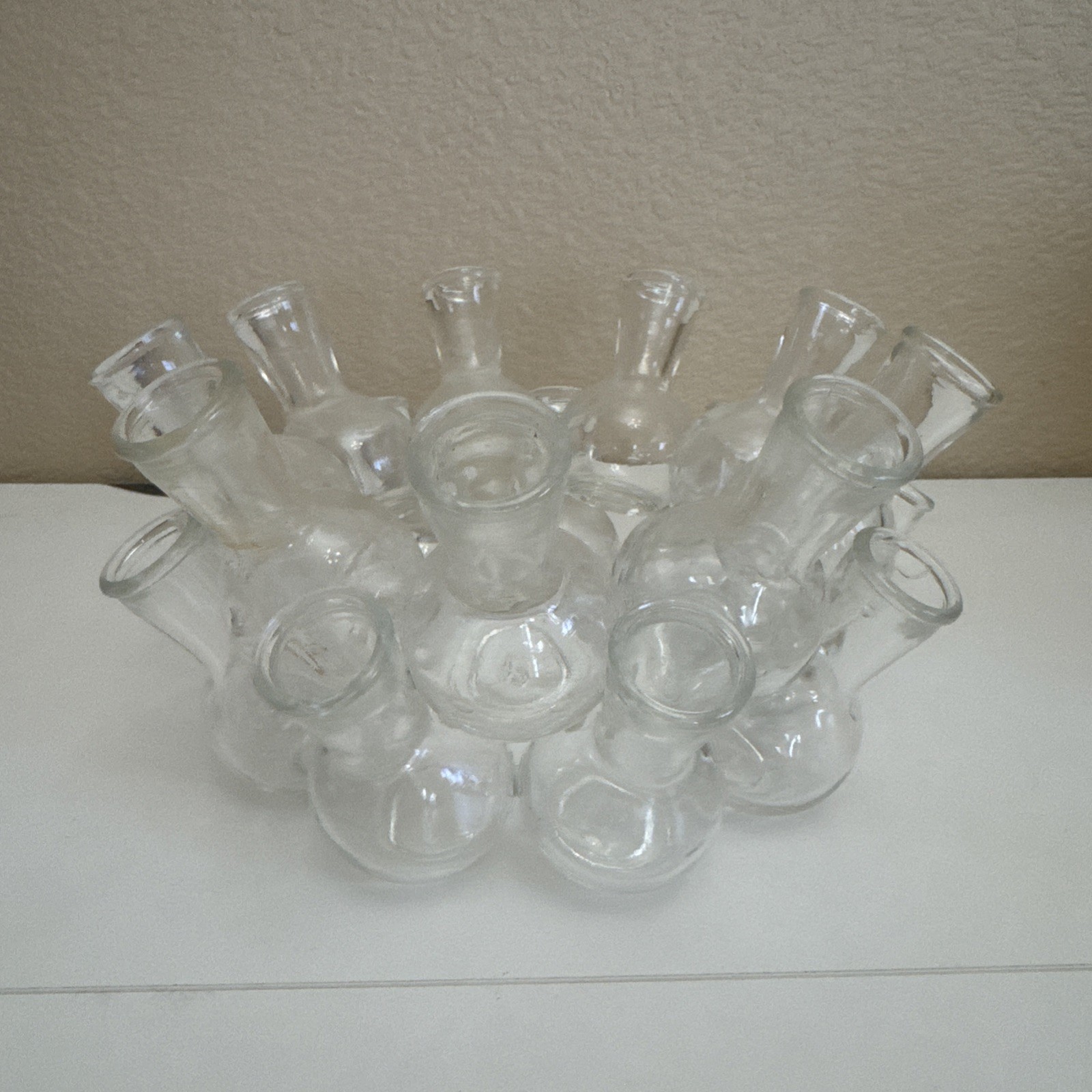 Vintage MCM Round 18 Cluster Glass Bud Vase / Plant Propagation Station Center