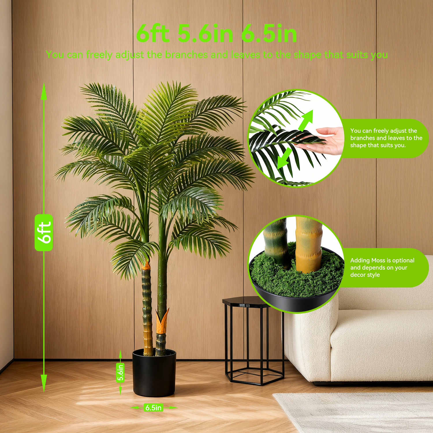 NOVAROOT 6FT Double Golden Cane Palm Artificial Tree Lush Realistic Home Decor