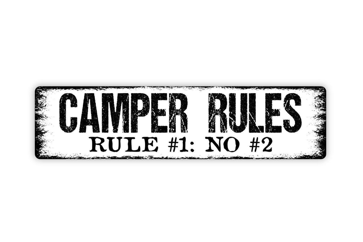 Camper Rules No #1 No #2 Pooping Sign | Metal Funny Camper Bathroom Wall