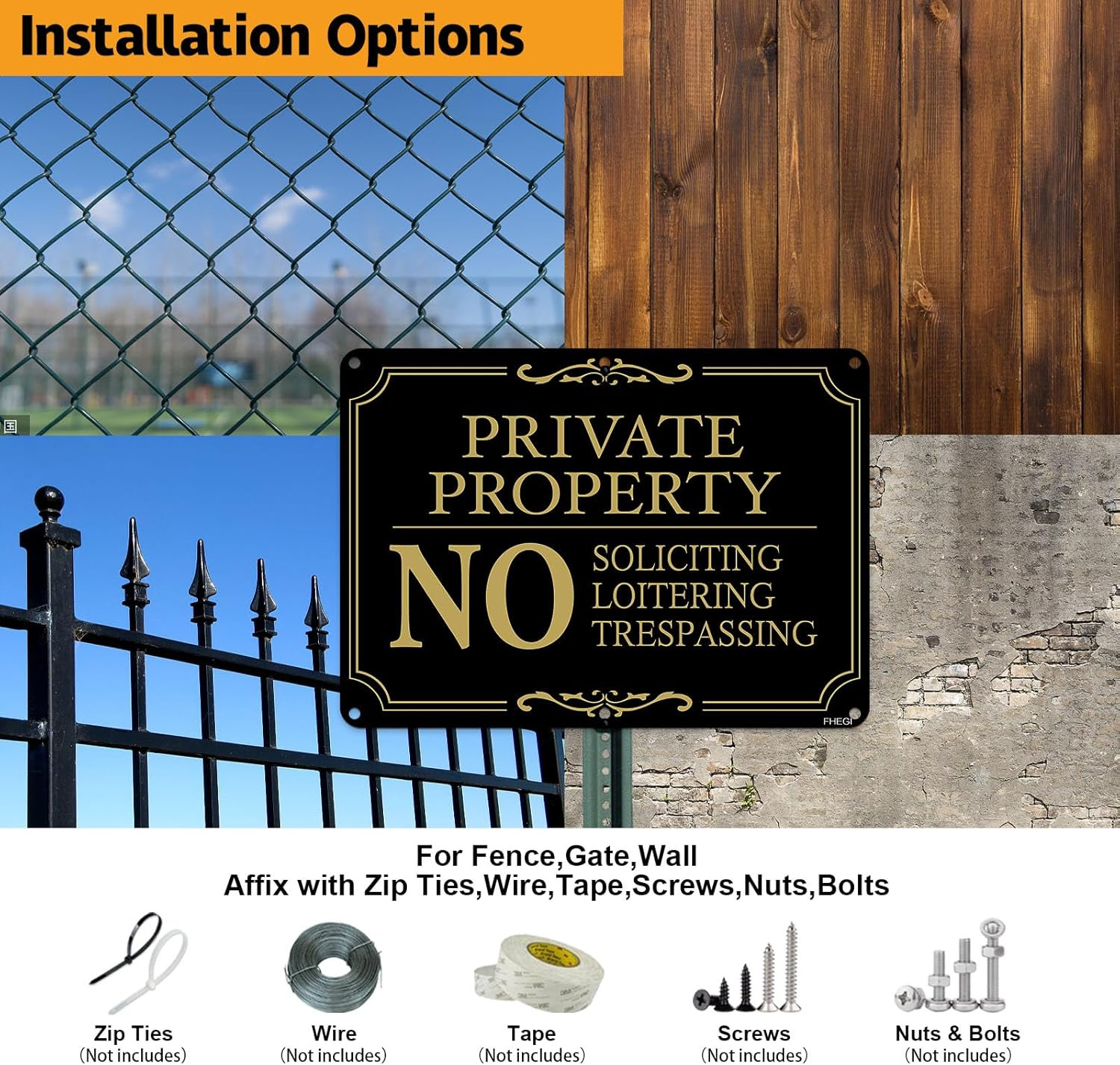Private Property Warning Signs 2 Pack No Trespassing No Soliciting Signs Black