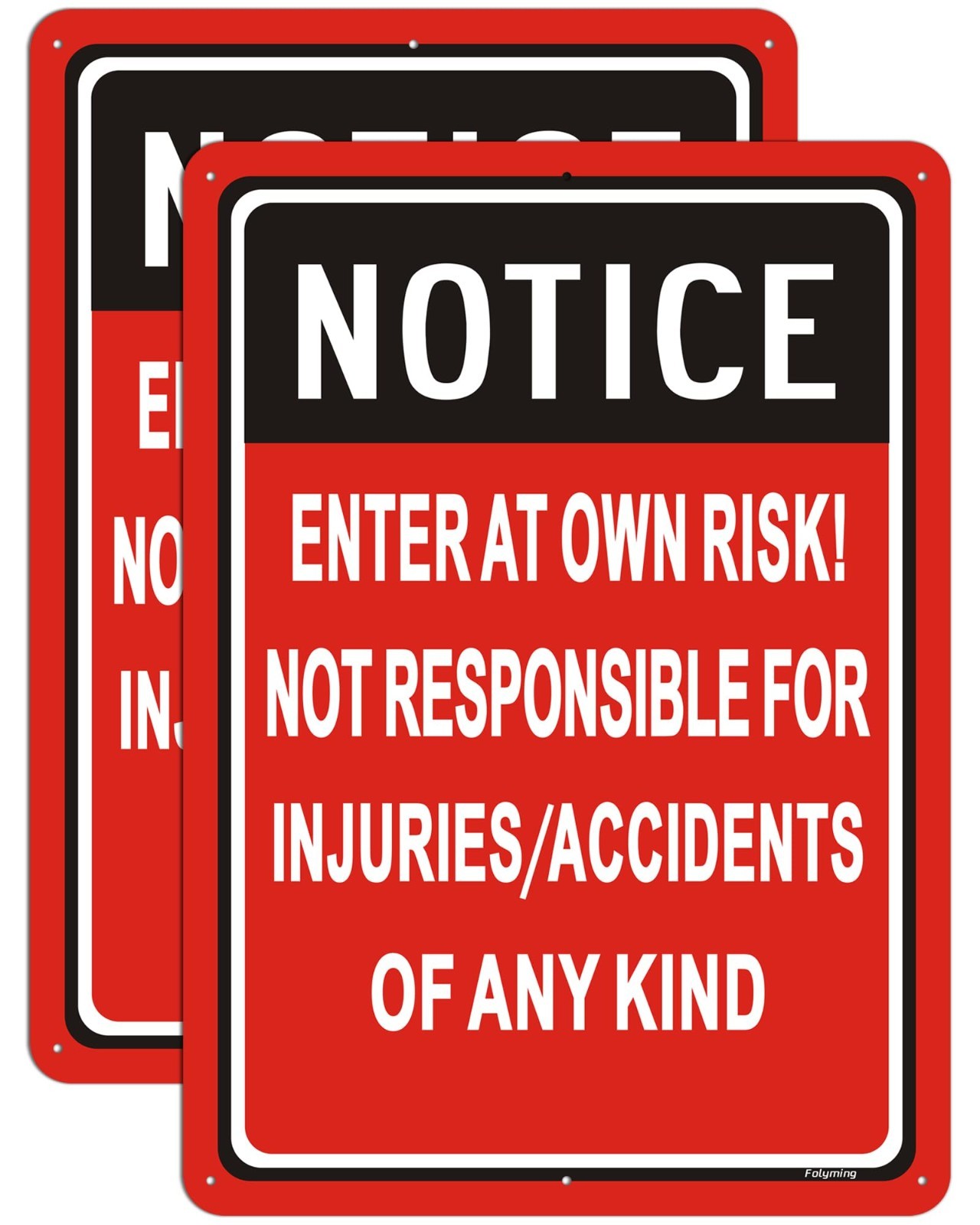 Enter At Your Own Risk Sign – 14×10″ Rust-Free Aluminum Warning Signs, 2 Pack