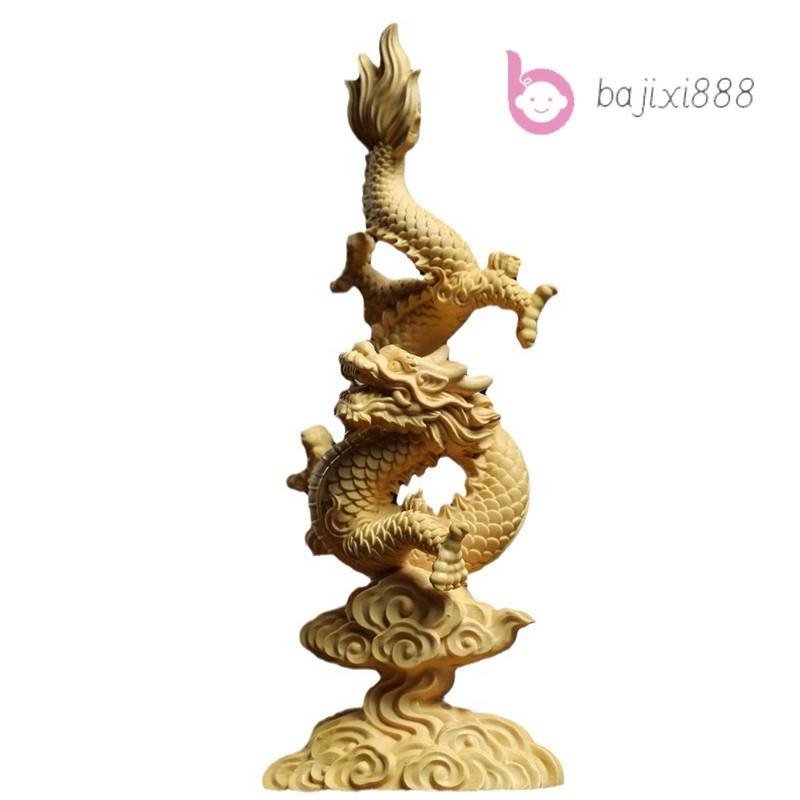 17cm Boxwood Dragon Statue Chinese Auspicious Carving Home Ornaments Crafts