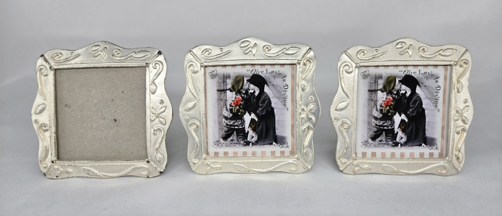 Lot of 3 Enesco Kim Anderson’s Pretty as a Picture square metal frames, w/boxes