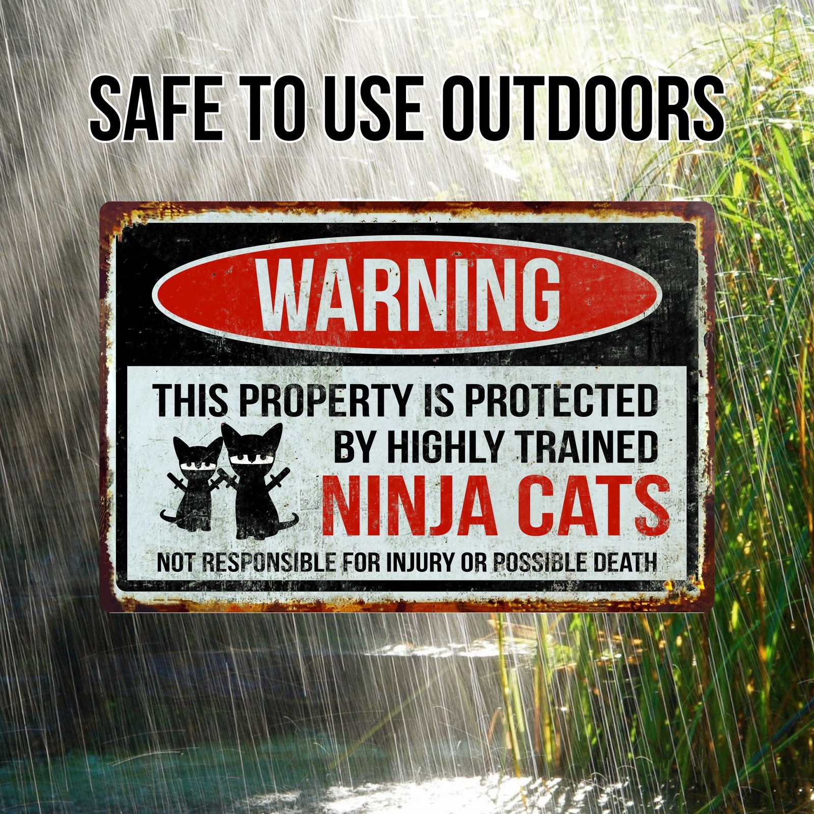 Funny Warning Aluminum Sign Ninja Cats 8×12