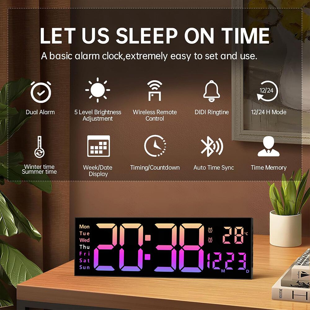 16inch BIG DIGITAL LED CLOCK WALL MOUNT LARGE NUMBERS TIMER DATE TEMPERATURE US