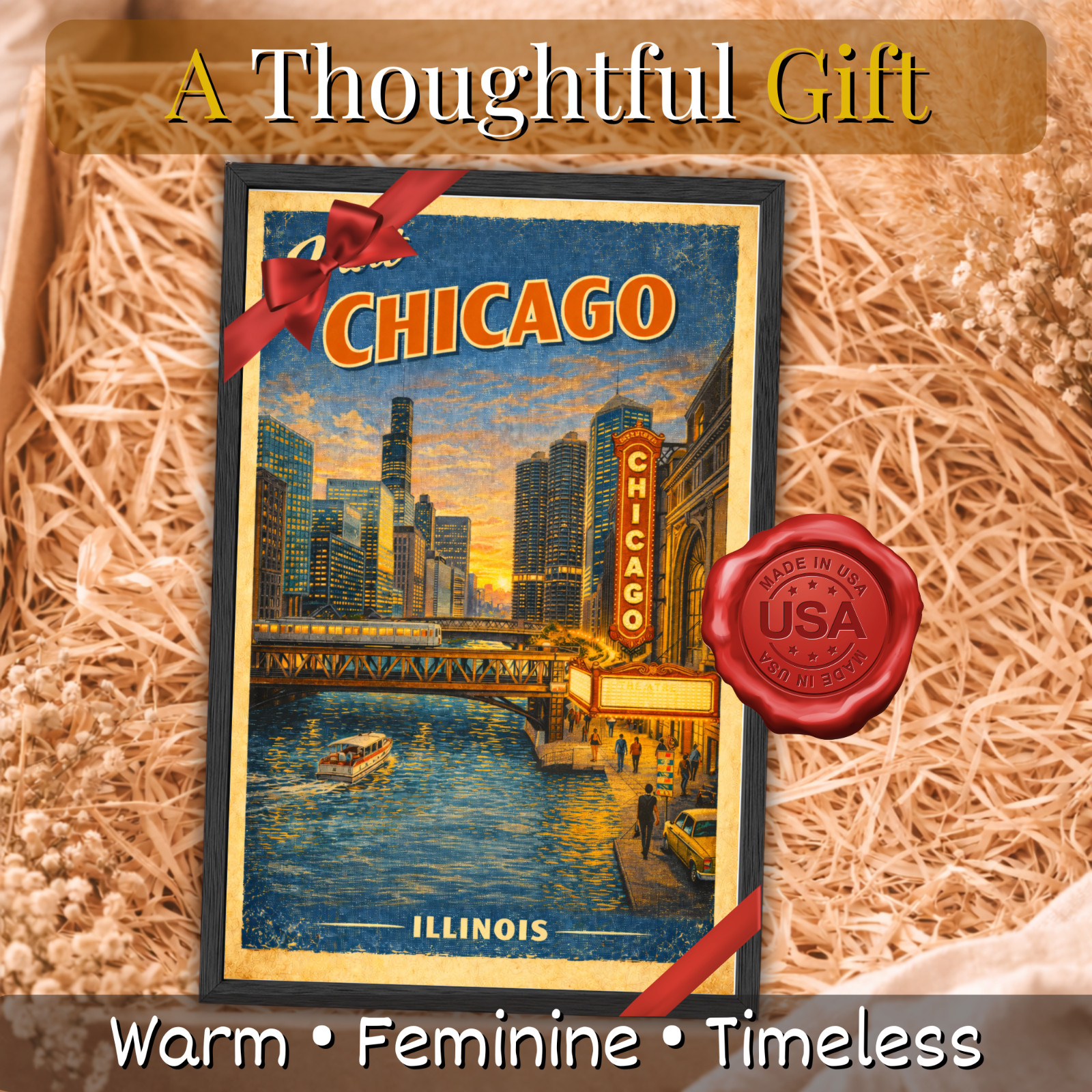 Chicago Illinois Vintage Travel Poster 11×17 Framed Retro Wall Art Decor Gift