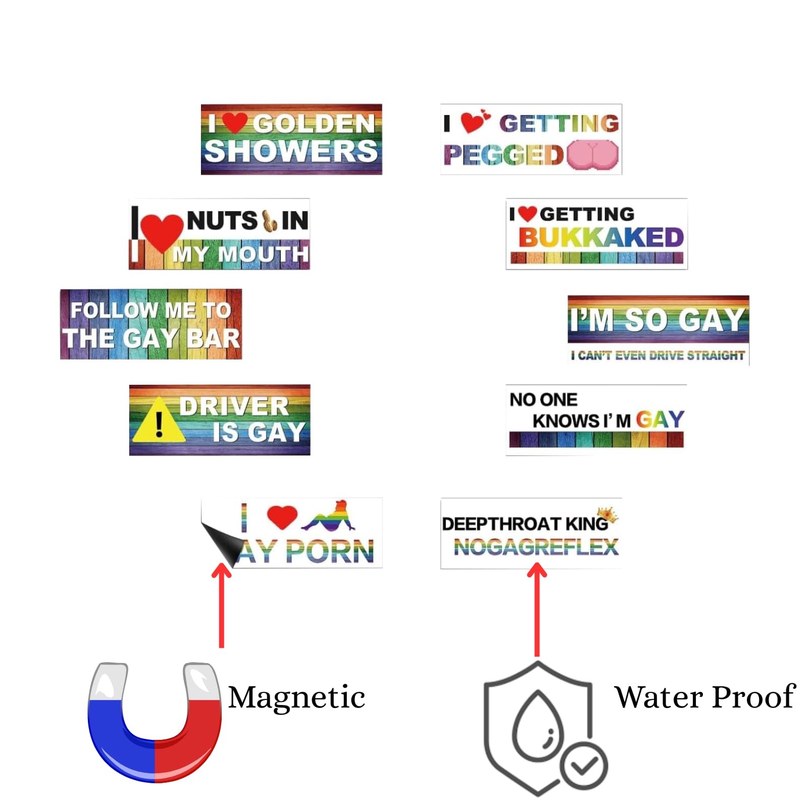 10-Pack LGBT Magnetic Bumper Stickers for Cars Computers Motorcycles