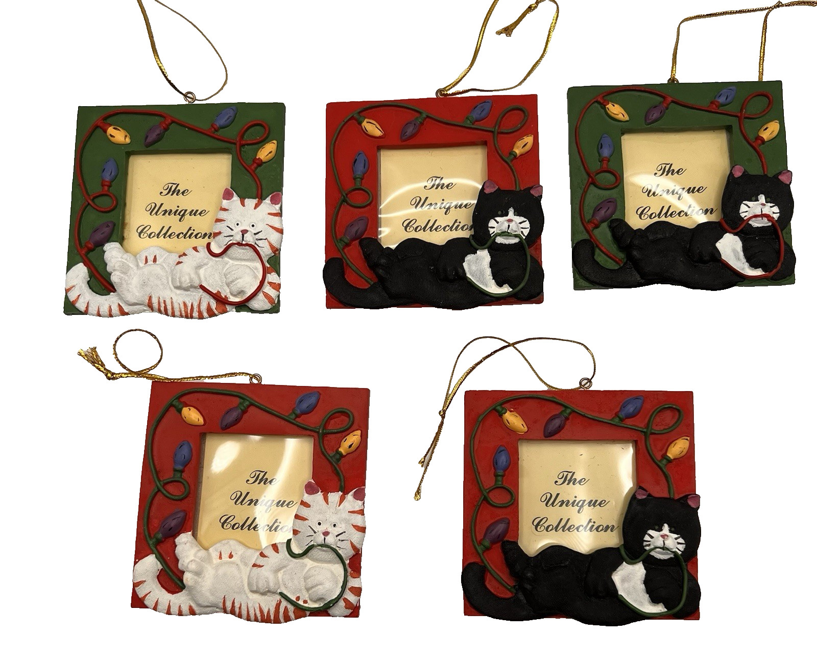 Lot of 5 Cat Christmas Ornament Frames 3″x 3″ Holds 1.5″x1.5″ Photo Cat Lovers