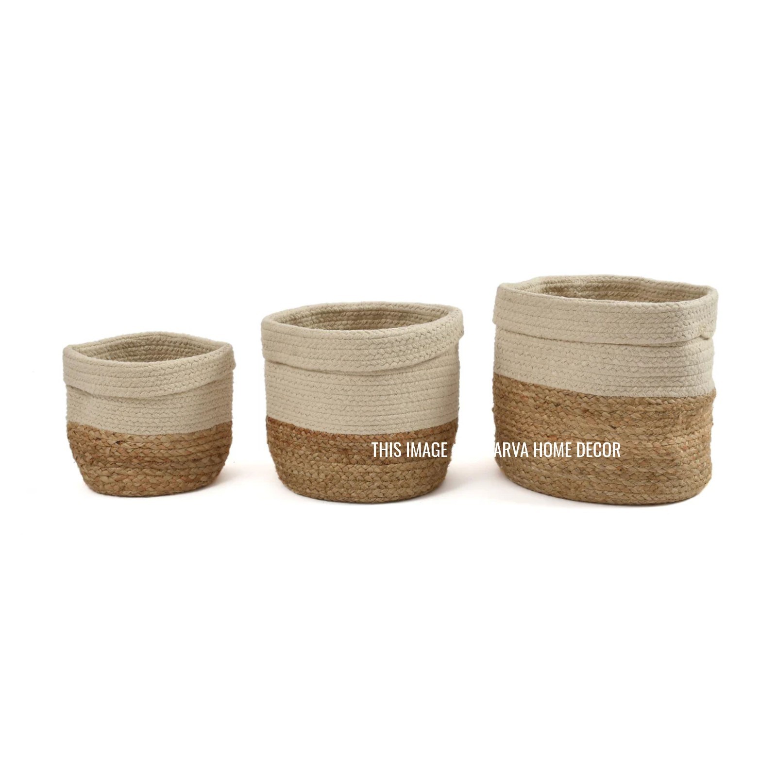 Handmade Jute & Cotton Storage Basket Natural Woven bathroom, kids Home Decor