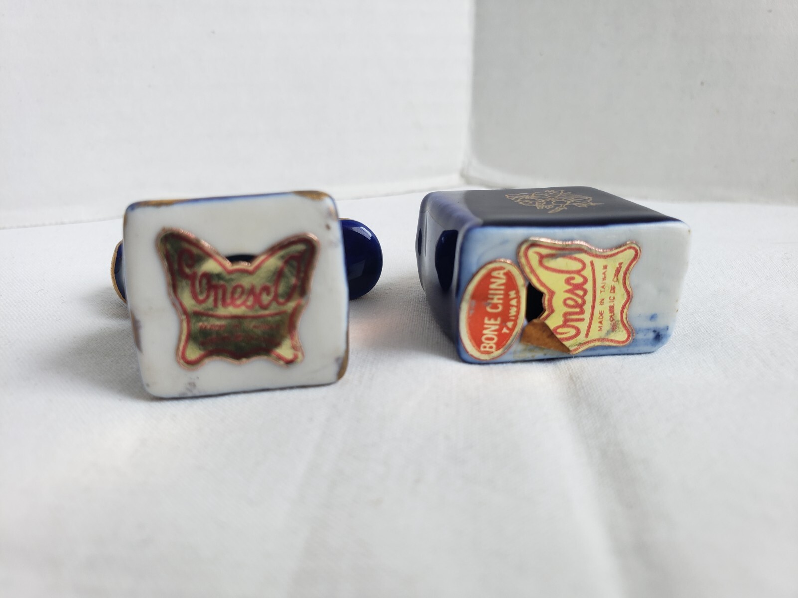 Vintage Enesco Miniature Bone China Telephone Cobalt Blue & Clock #FF